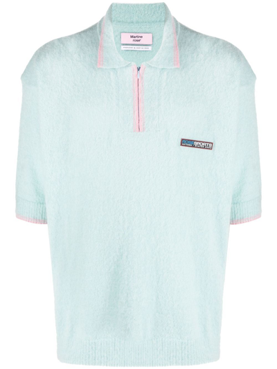 Martine Rose Logo-patch Knitted Polo Shirt In Blau