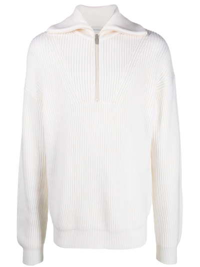 Drôle De Monsieur Ribbed Zip-front Jumper In White