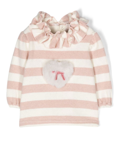 La Stupenderia Babies' Bow-detail Striped Tunic In Cream