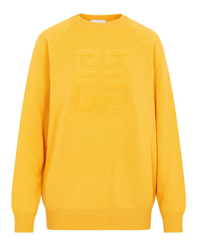 Givenchy 4g Logo Intarsia Bicolor Cashmere Sweater In Golden Yellow