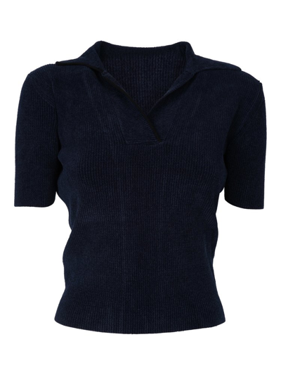 Jacquemus Fluffy Long Sleeved Polo Top In Blue