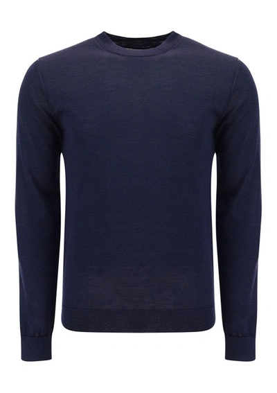 Woolrich Long Sleeved Crewneck Sweater In Navy