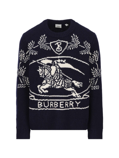 Burberry Alton Logo Intarsia Wool Knit Sweater In Dark Blue