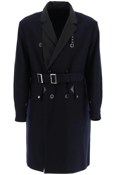 Carven Belted Double-breasted Wool Coat In Blue