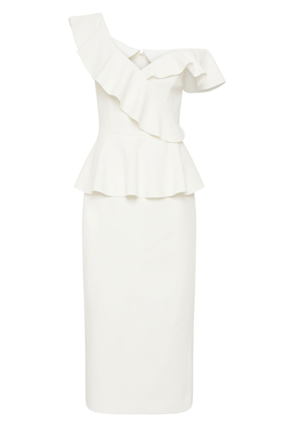 Rebecca Vallance -  Grace Frill Midi Dress Ivory  - Size 12
