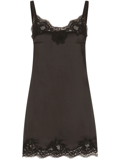 Dolce & Gabbana Satin Lace Slip Dress In Black