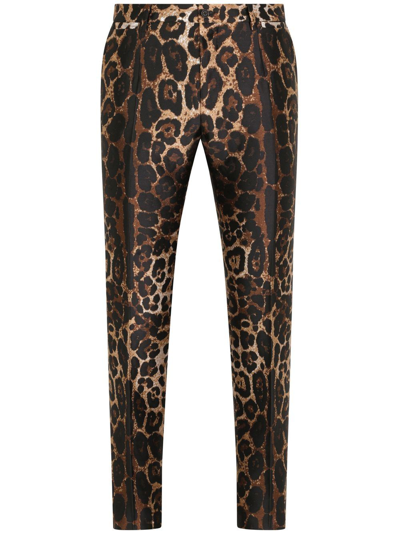 Dolce & Gabbana Leopard-print Tailored Trousers In Brown