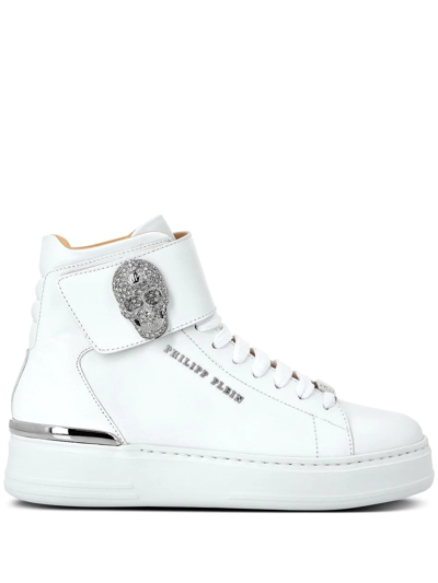 Philipp Plein Crystal-skull High-top Trainers In '01 White'
