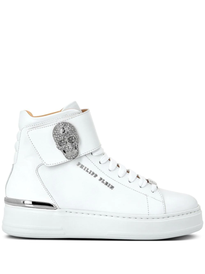 Philipp Plein Crystal-skull High-top Sneakers In White