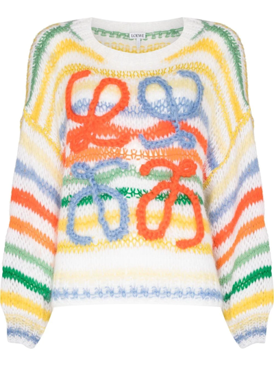 Loewe Embroidered Striped Mohair-blend Sweater In Multi-colour