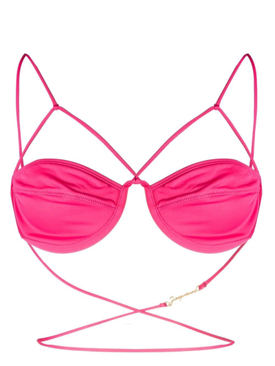 Jacquemus Pink Le Haut De Maillot Signature Bikini Top In Fuchsia