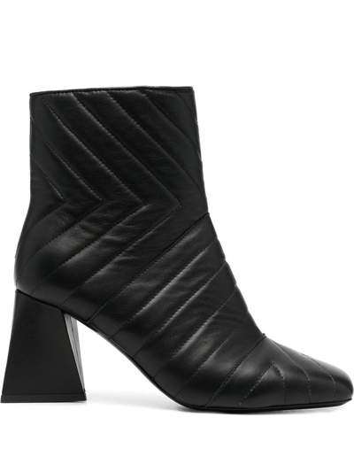 Pollini Leather Quilted Boots In Black