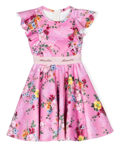 Monnalisa Kids' Floral-print Ruffled Flared Dress In 0094