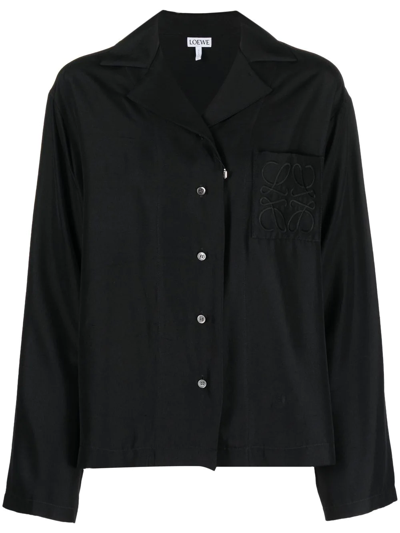 Loewe Anagram Logo-embroidered Silk Pyjama Top In Black