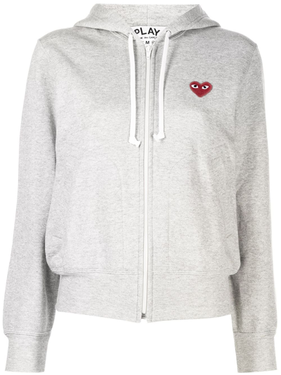 Comme Des Garçons Play Embroidered Heart Zipped Hoodie In Grey