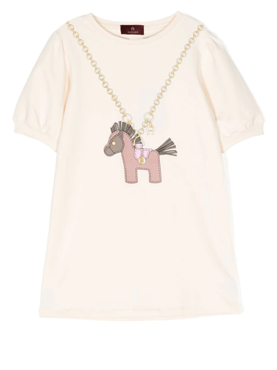 Aigner Kids' Horse-necklace Print Dress In White