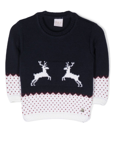 Paz Rodriguez Babies' Wool Reindeer Sweater (3-24 Months) In Blue