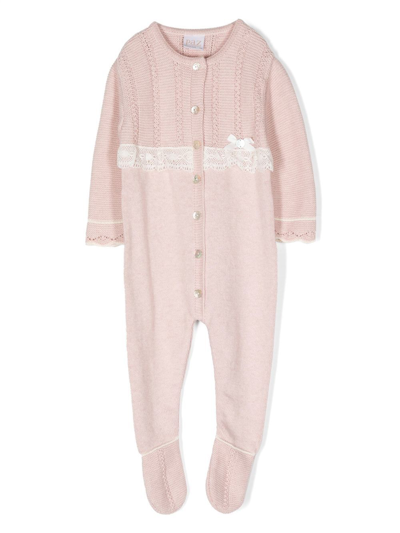 Paz Rodriguez Babies' Lace-detail Long-sleeved Bodie In Pink