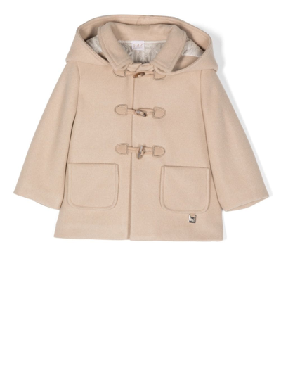 Paz Rodriguez Babies' Hooded Two-pocket Duffle Coat In Neutrals