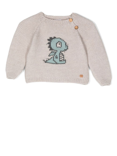Paz Rodriguez Baby Dinosaur-knit Jumper In Neutrals