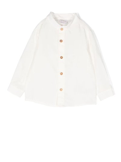 Paz Rodriguez Babies' Button-up Collarless Shirt In White
