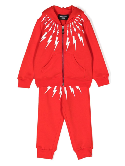 Neil Barrett Babies' Lightning Bolt-print Tracksuit Set In Red