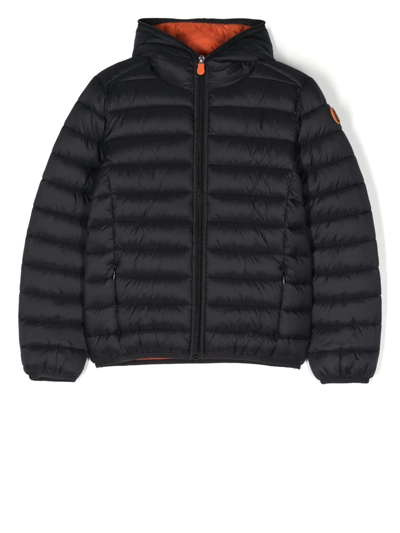 Save The Duck Teen Logo-patch Hooded Puffer Jacket In Black