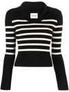 Khaite Kleo Open-collar Striped Jersey Sweater In Black,white