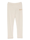 Msgm Logo-print Cotton Leggings In Neutrals