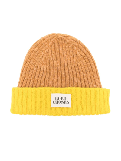 Bobo Choses Babies' Ribbed-knit Logo-patch Beanie In Brown