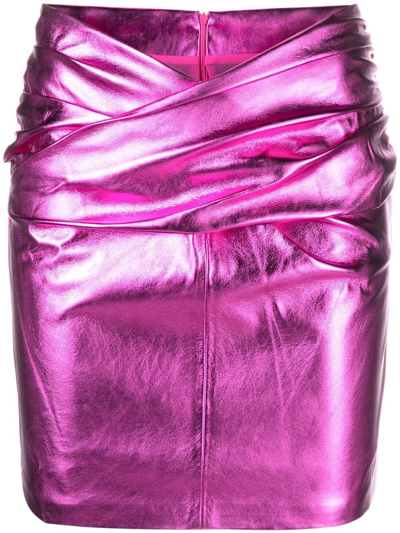 The Andamane Kelly Laminated Faux Leather Miniskirt In Rosa