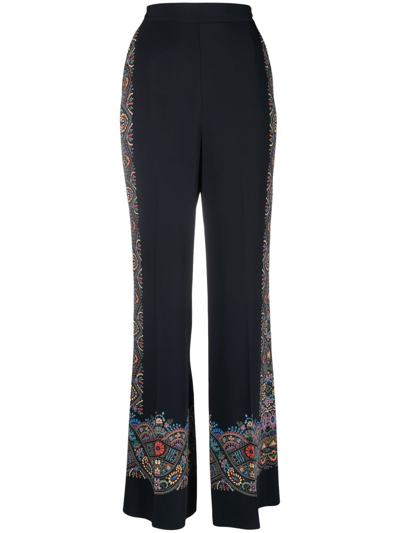 Etro Abstract-print Straight-leg Trousers In Black