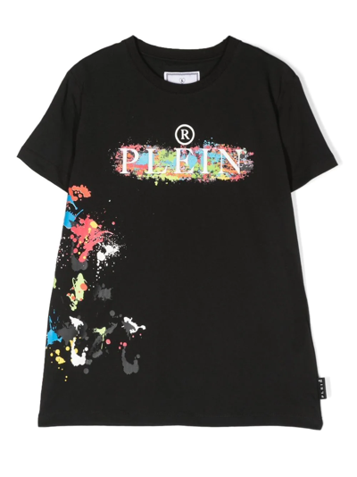 Philipp Plein Junior Teen Paint-splatter T-shirt In Black