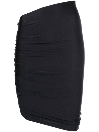 The Andamane Jamelia Draped Shiny Lycra Mini Skirt In Black