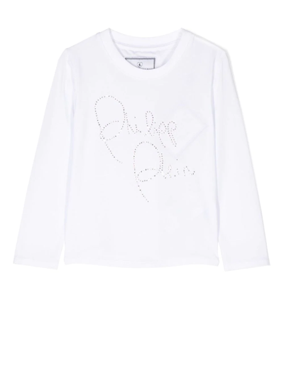 Philipp Plein Junior Kids' Rhinestone Cotton T-shirt In White