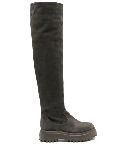 Le Silla Ranger Suede-leather Thigh-high Boots In Grey