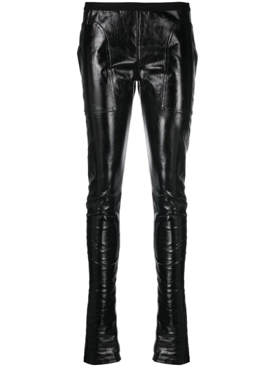 Rick Owens Wax-coated Straight-leg Trousers In Black