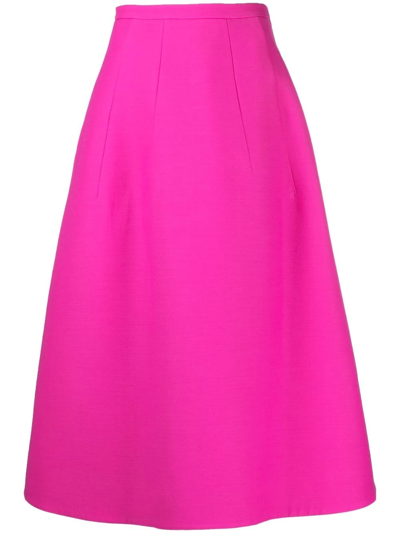 Valentino Crepe Couture A-line Wool-blend Midi Skirt In Pink Pp