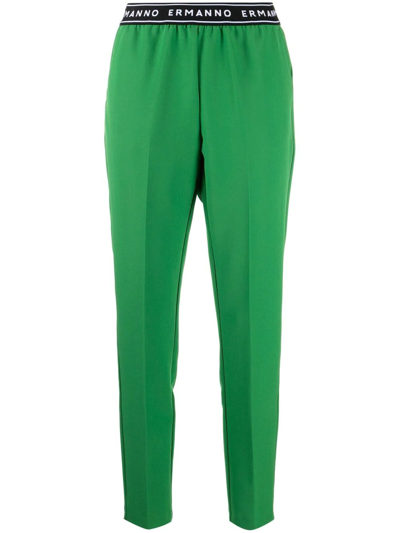 Ermanno Ermanno Logo-waistband Slim-fit Trousers In Green