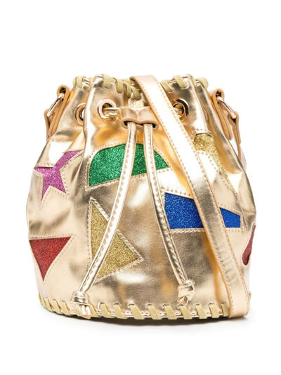 Stella Mccartney Kids' Metallic Glitter-shapes Bucket Bag In Gold