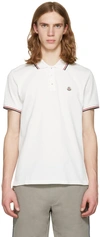 Moncler Classic White Cotton Polo With Signature Tri-color Trim