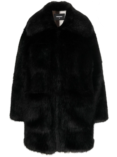 Dsquared2 Faux-fur Oversized Coat In Black