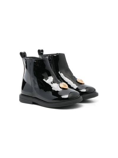 Versace Black Boots With Application Kids In Nero/oro