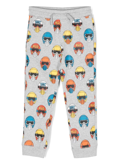 Stella Mccartney Kids' Helmet Print Logo Cotton Fleece Joggers In Grey