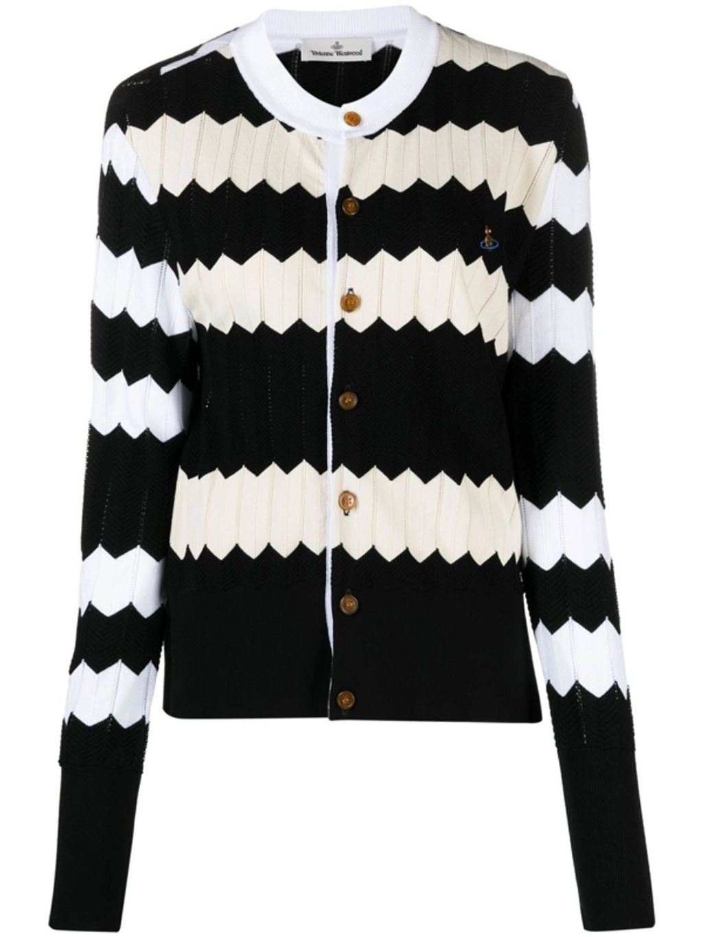 †2000s VivienneWestwood Stripe Cardigan Vivienne Westwood Zig-zag Stripe Cardigan In White | ModeSens