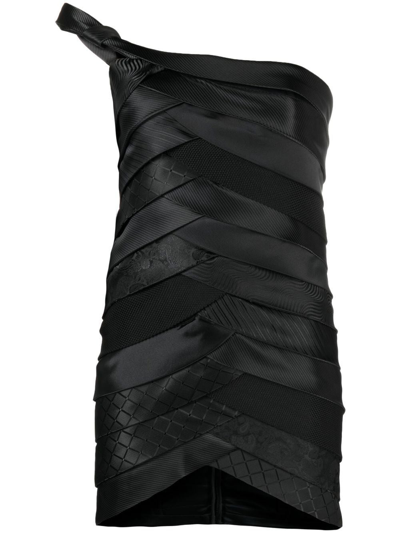 Coperni One Shoulder Mini Dress Embroidered With Upcycled Ties In Black