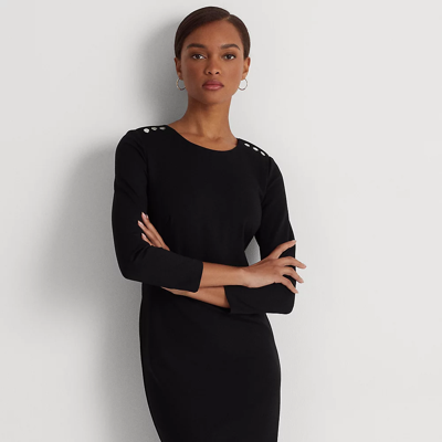 Lauren Petite Ponte Three-quarter-sleeve Dress In Black