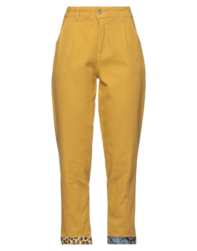 EBARRITO EBARRITO WOMAN PANTS YELLOW SIZE M COTTON, ELASTANE