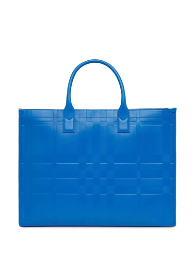 Burberry Embossed-check Tote Bag In Blue