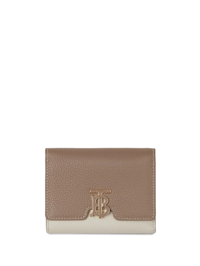 Burberry Ladies Grainy Leather Tb Tri-tone Compact Wallet In Neutral